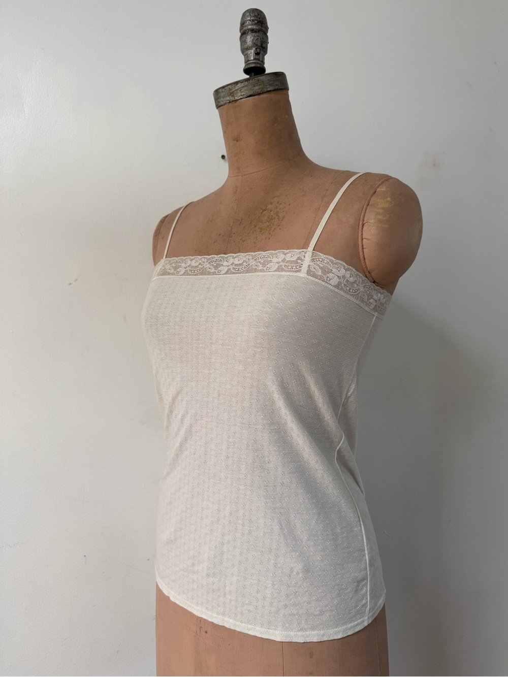 ARMOR LUX vintage deadstock cotton pointelle & lace cami size SMALL